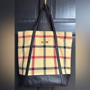 Joy & Iman Beige, Red, & Black Plaid Shoulder Large Unisex Tote Bag Dual Handles
